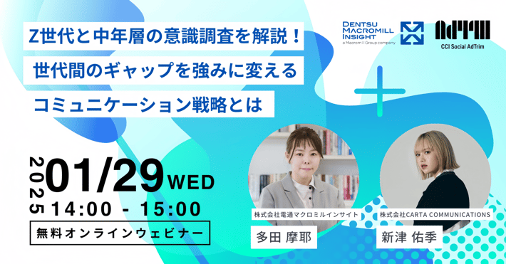 【受付終了】【電通マクロミルインサイト＆CCI共催ウェビナー】Z世代と中年層の意識調査を解説！世代間のギャップを強みに変えるコミュニケーション戦略とは